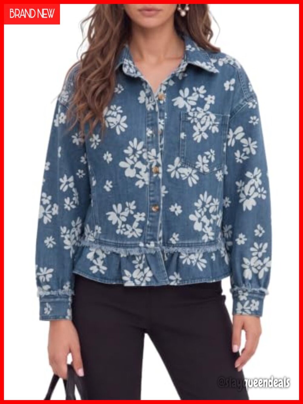 Dokotoo Womens Denim Jacket Ruffle Hem Button Down Jean Coats